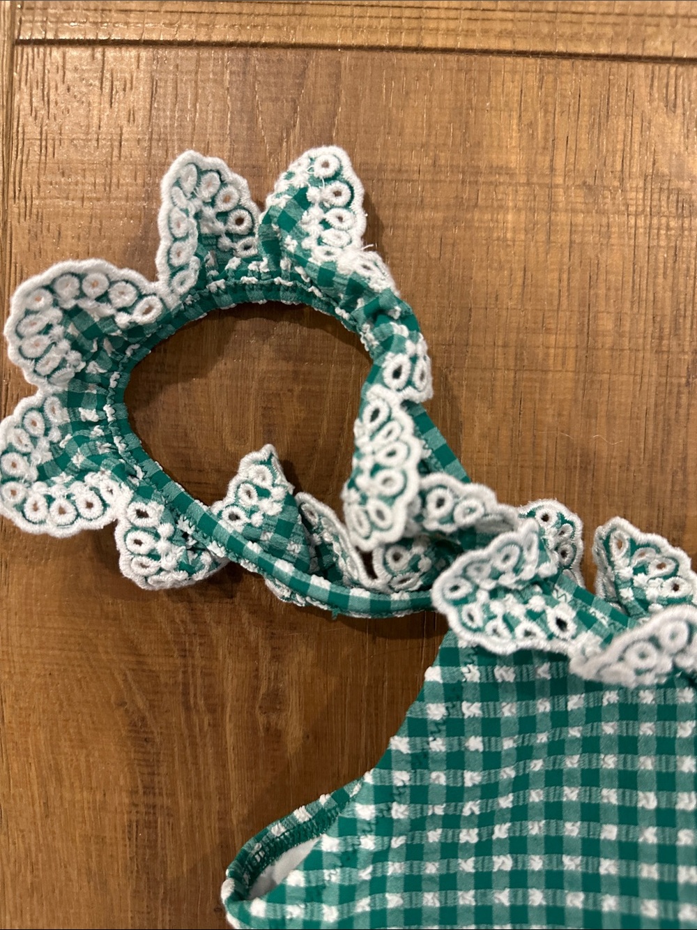 J Crew Womens Green Gingham Ruffle Two-Piece High Waisted Swim Set Size Small - Picture 7 of 10